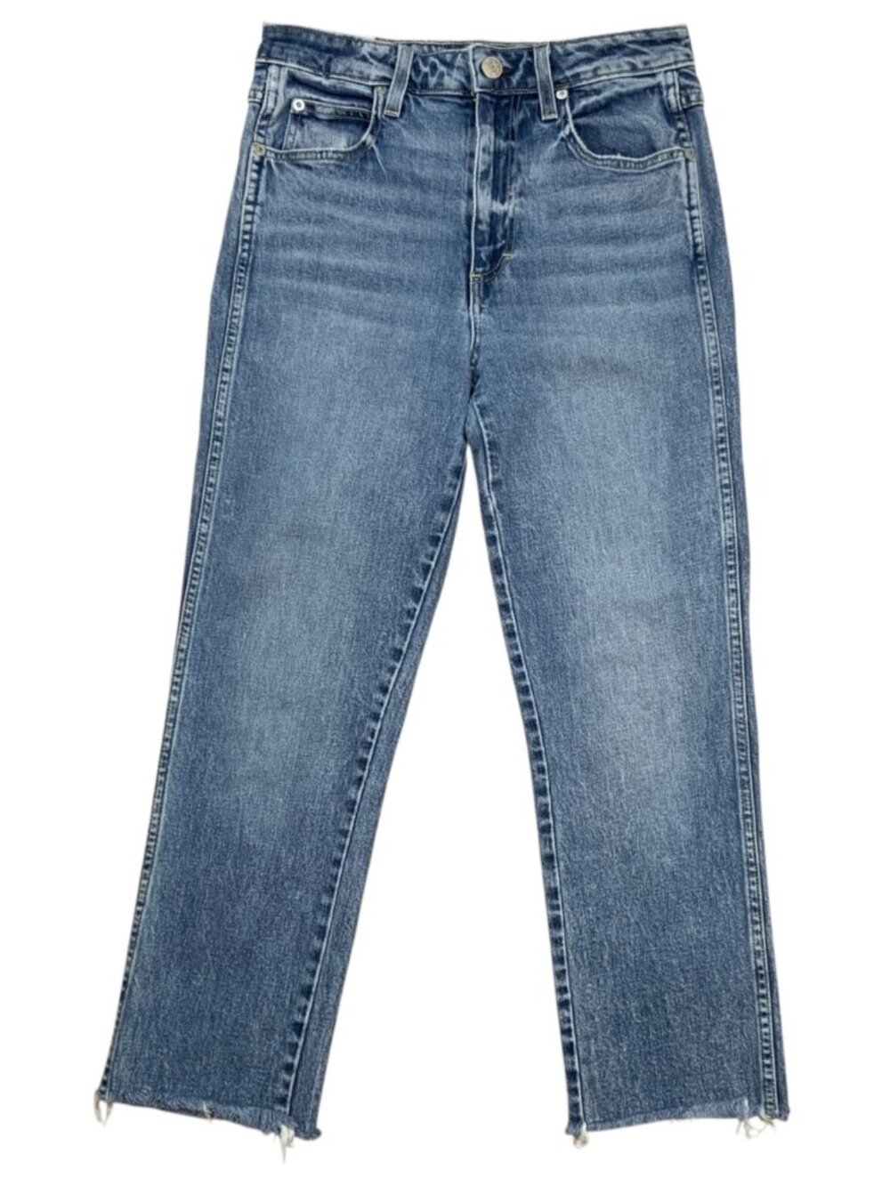 AMO Chloe Crop Jean 28 Kismet Raw Hem Slim Straight High Rise